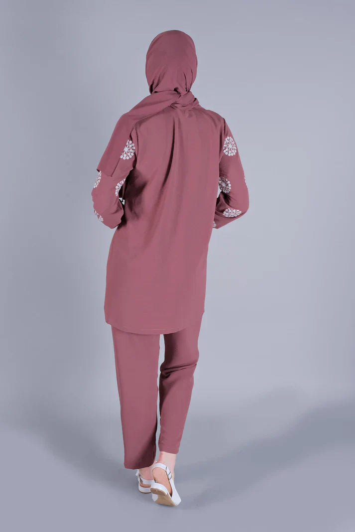 Winter Flower Printed Long Sleeves 2 PC Co-Ord Set