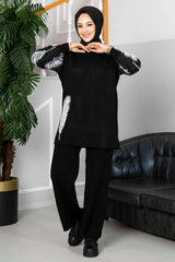 Winter Feather Printed Long Sleeves 2 PC Co-Ord Set